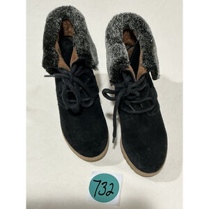 Kids Eric Michael Faux Black Suede Size 5 Lace Up Faux Fur Collar Wedge Booti